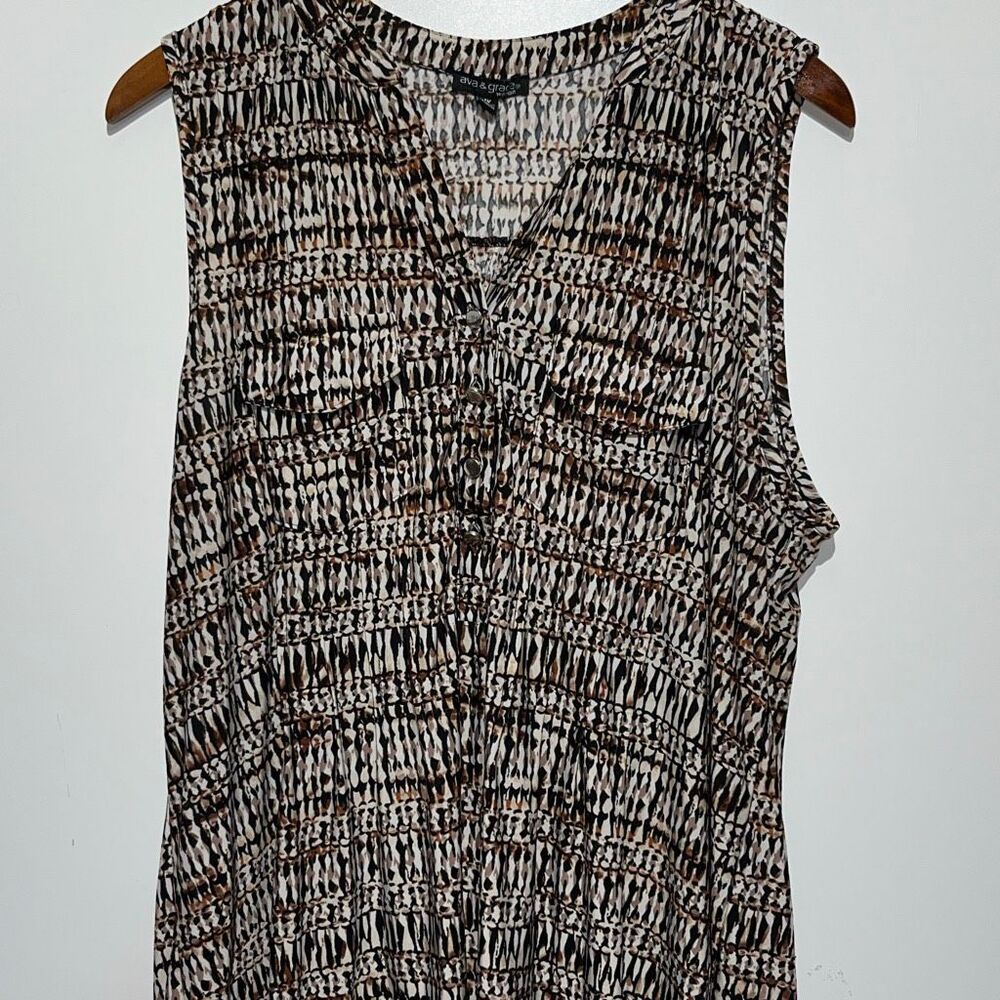 Ava‎ & Grace Women's Multicolor Animal Print Half Button Sleeveless Blouse Sz 1X